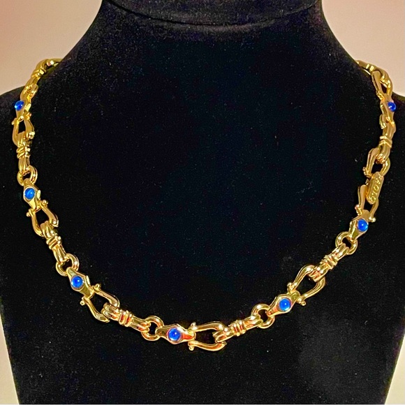 Gucci Jewelry - Gucci Signature Horsebit Link Necklace Gold Sapphire Vintage Signed Paolo
